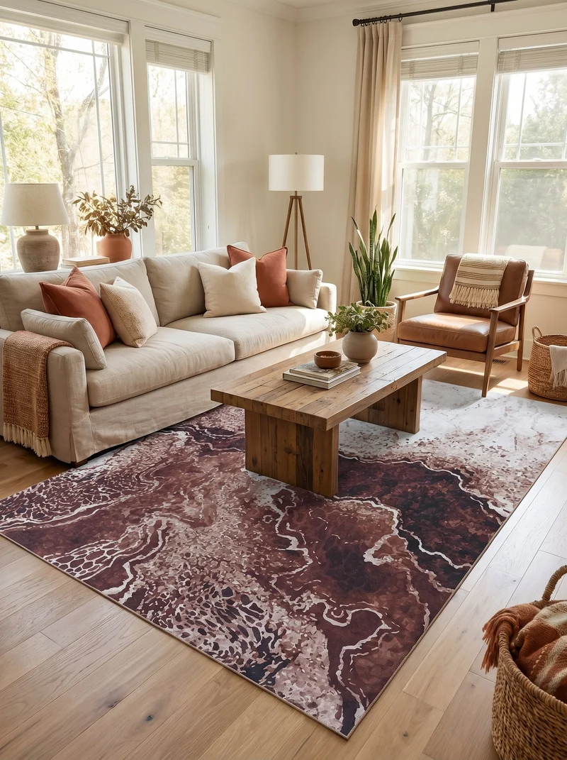Tapis Lavable Moderne Marron Doré - Terrazzo