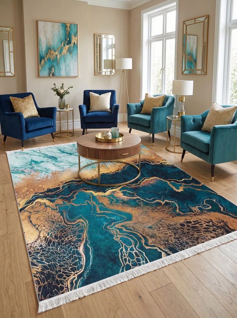 Tapis Lavable Design Vert Doré - Terrazzo N°2