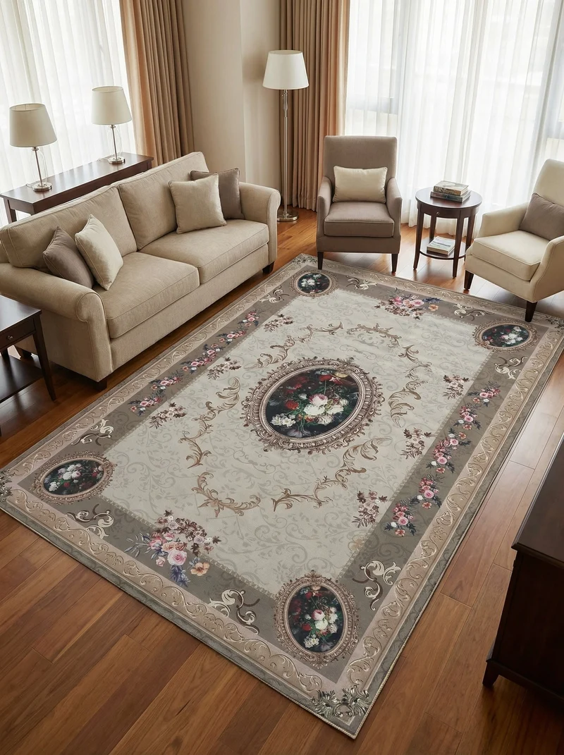 Tapis Lavable Oriental Gris et Beige - Terrazzo