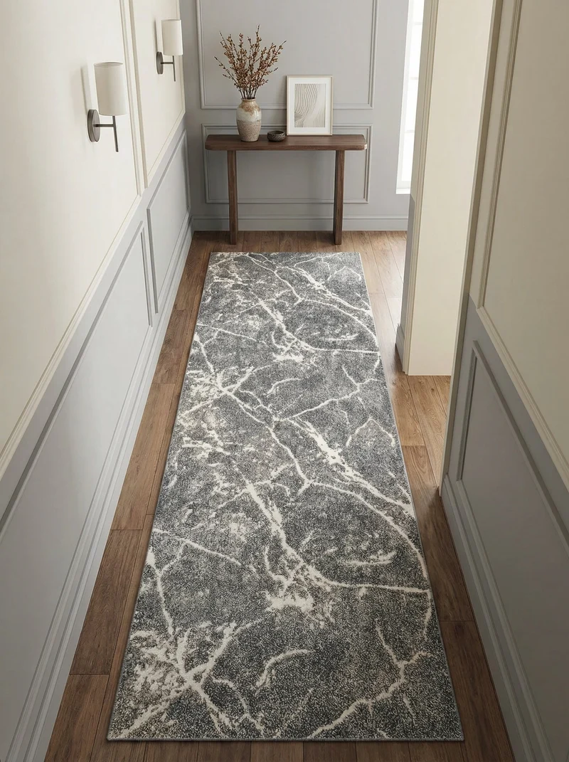 Tapis de Couloir Moderne Anthracite & Crème - Mirador