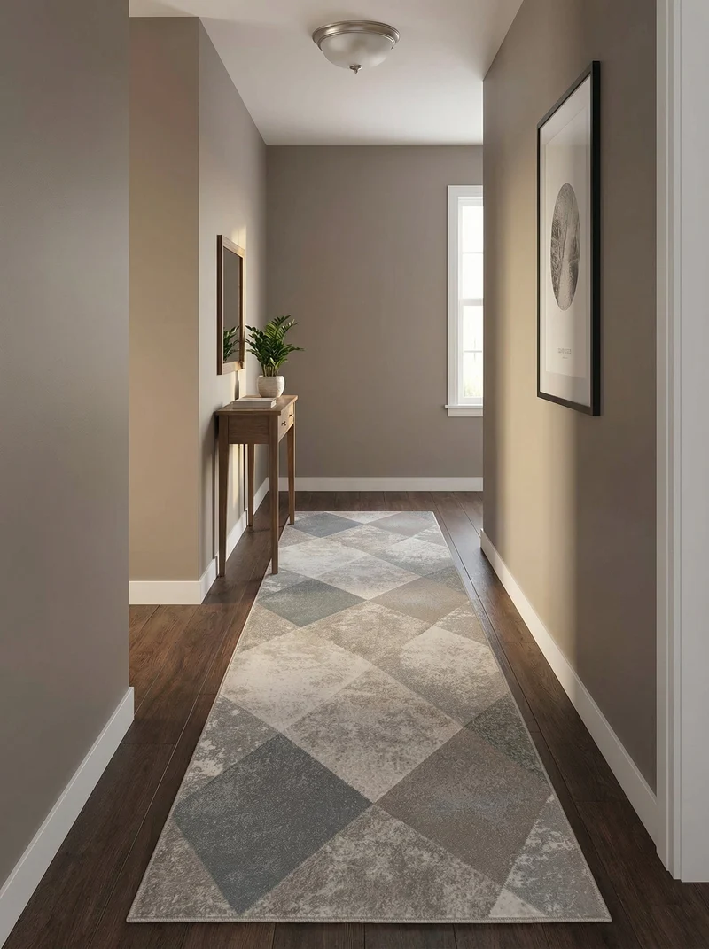 Tapis de Couloir Géométrique Beige & Gris - Mirador