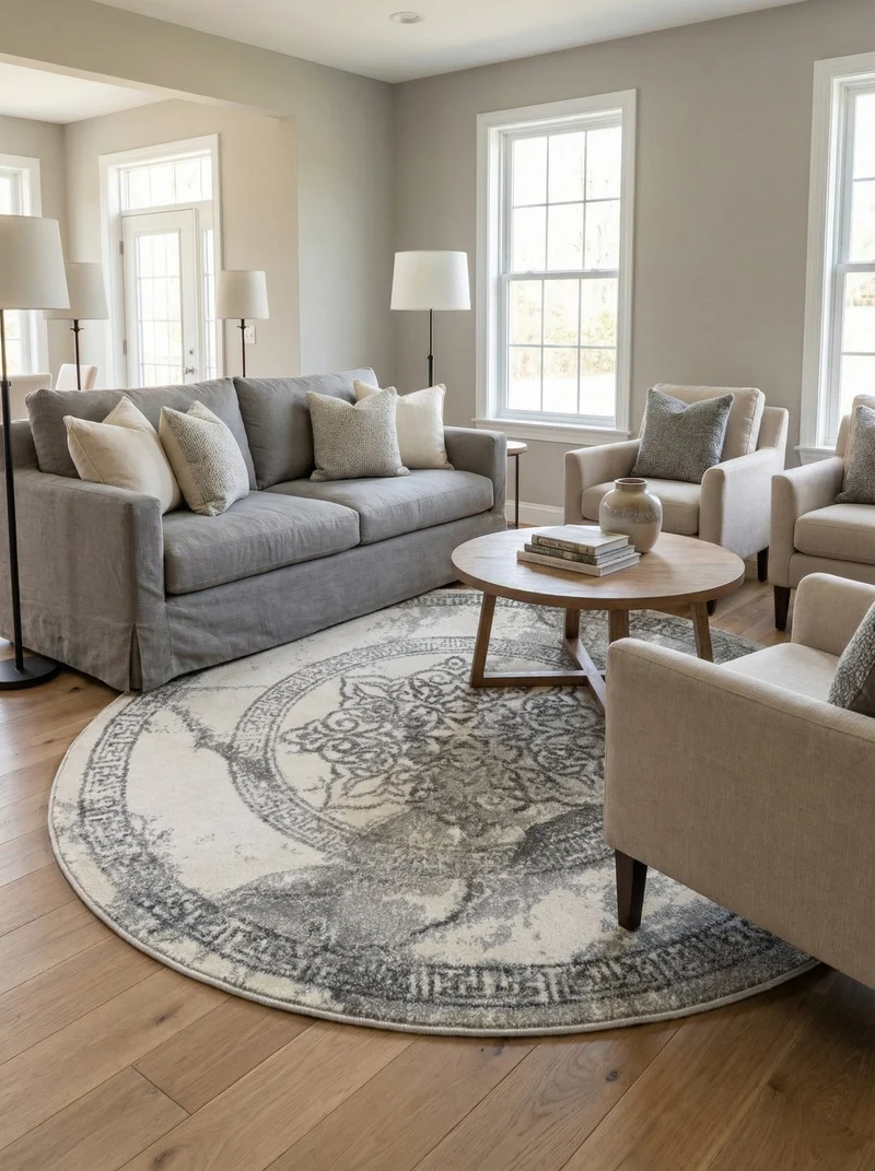 Tapis Rond Vintage Crème & Gris - Mirador