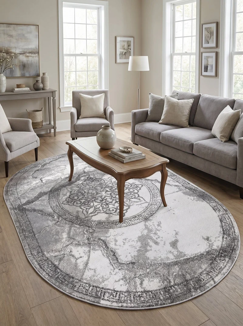 Tapis Ovale Vintage Crème & Gris - Mirador