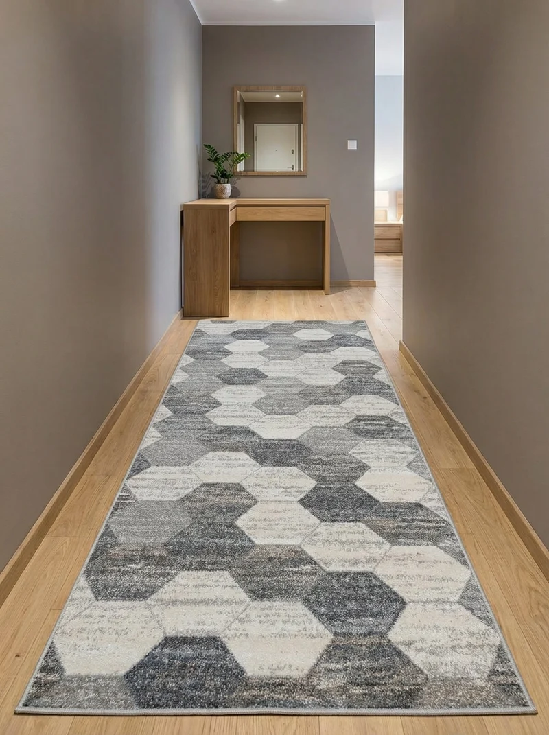 Tapis de Couloir Géométrique Gris & Beige - Mirador