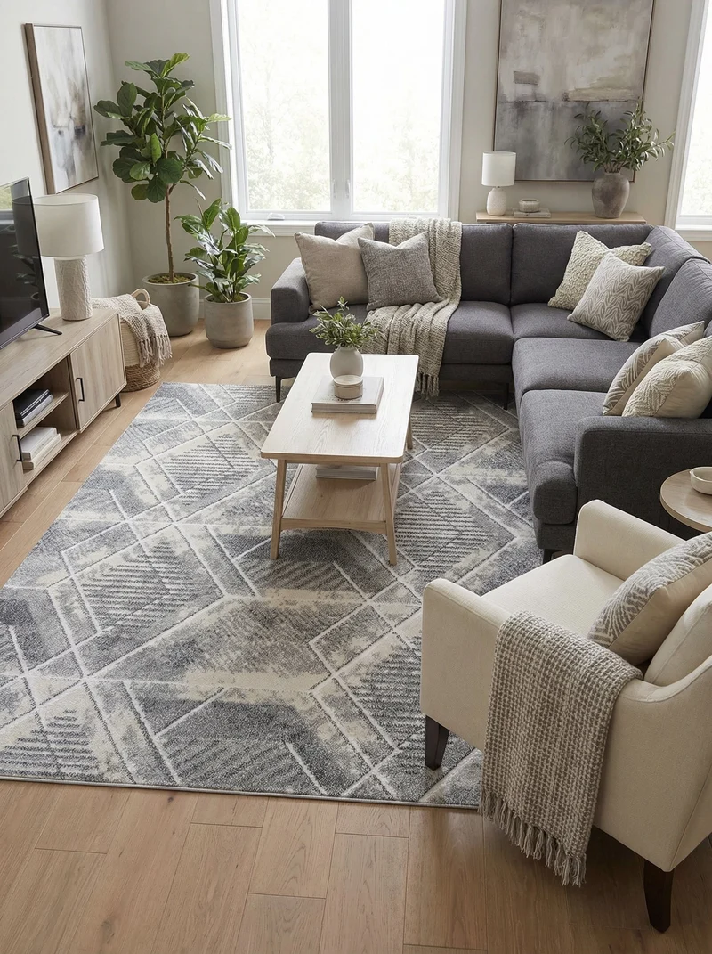 Tapis Géométrique Gris & Crème - Arcano