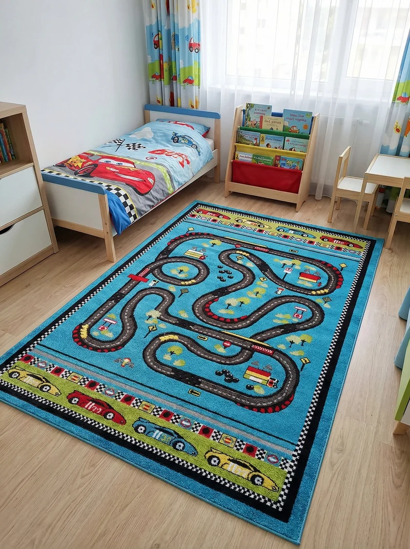 Tapis Enfant Circuit Voiture Bleu - Konfeti