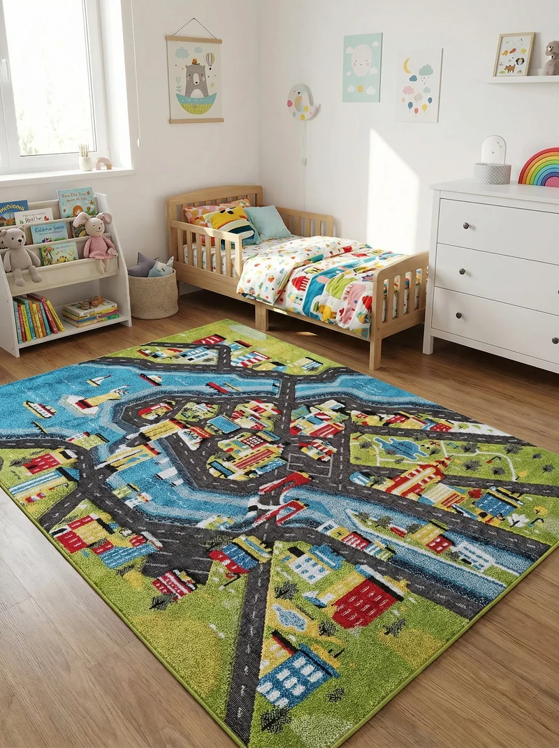Tapis Enfant Route Vert et Bleu - Konfeti