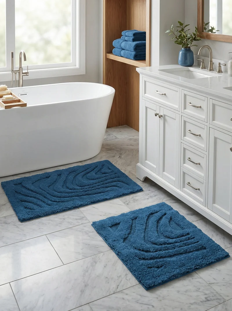 Kit Tapis de Bain Bleu Acier - Harlem