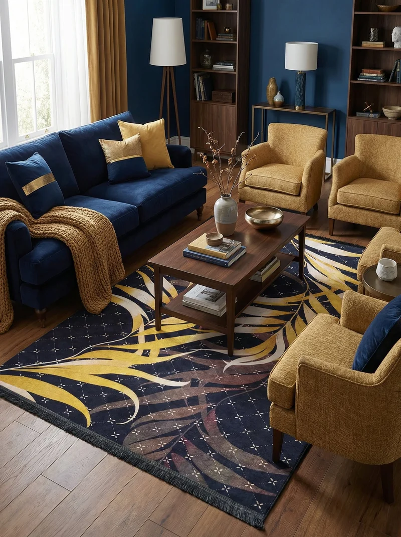 Tapis Lavable Design Marine et Or 08 - Onyx