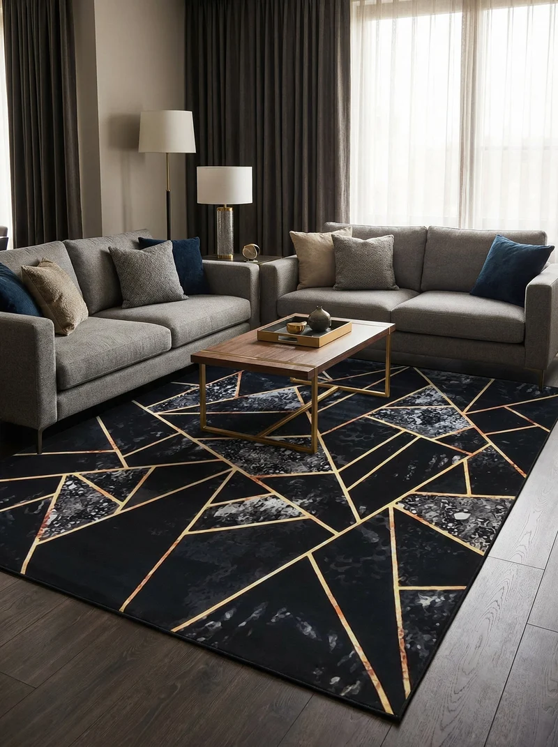 Tapis Lavable Design Noir et Or 16 - Onyx