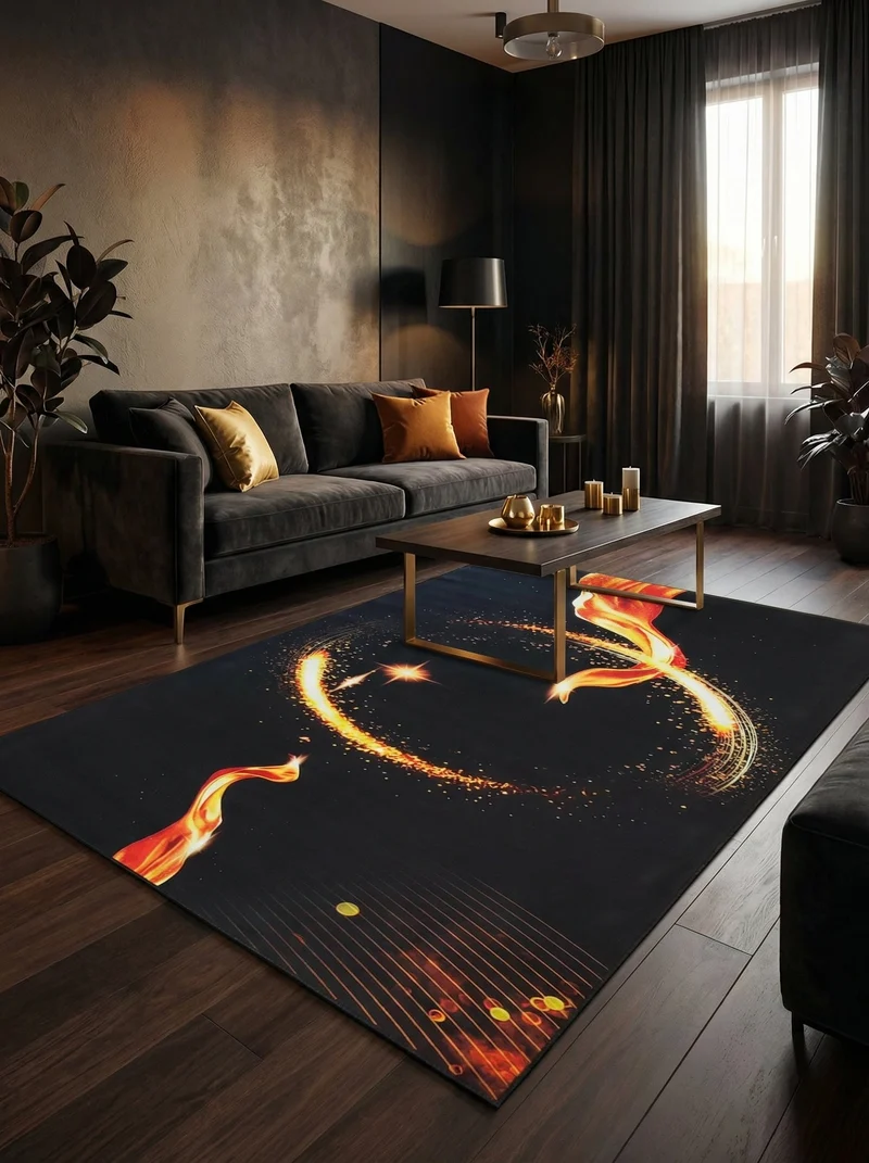 Tapis Lavable Design Noir et Orange - Onyx