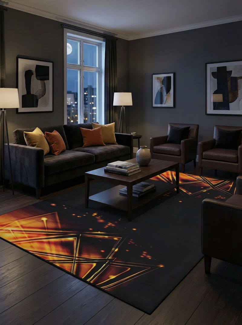 Tapis Lavable Design Noir et Cuivre - Onyx