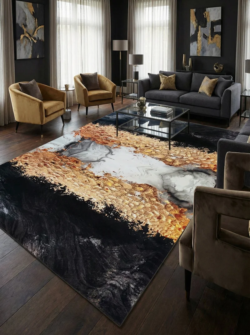 Tapis Lavable Design Noir et Or 13 - Onyx