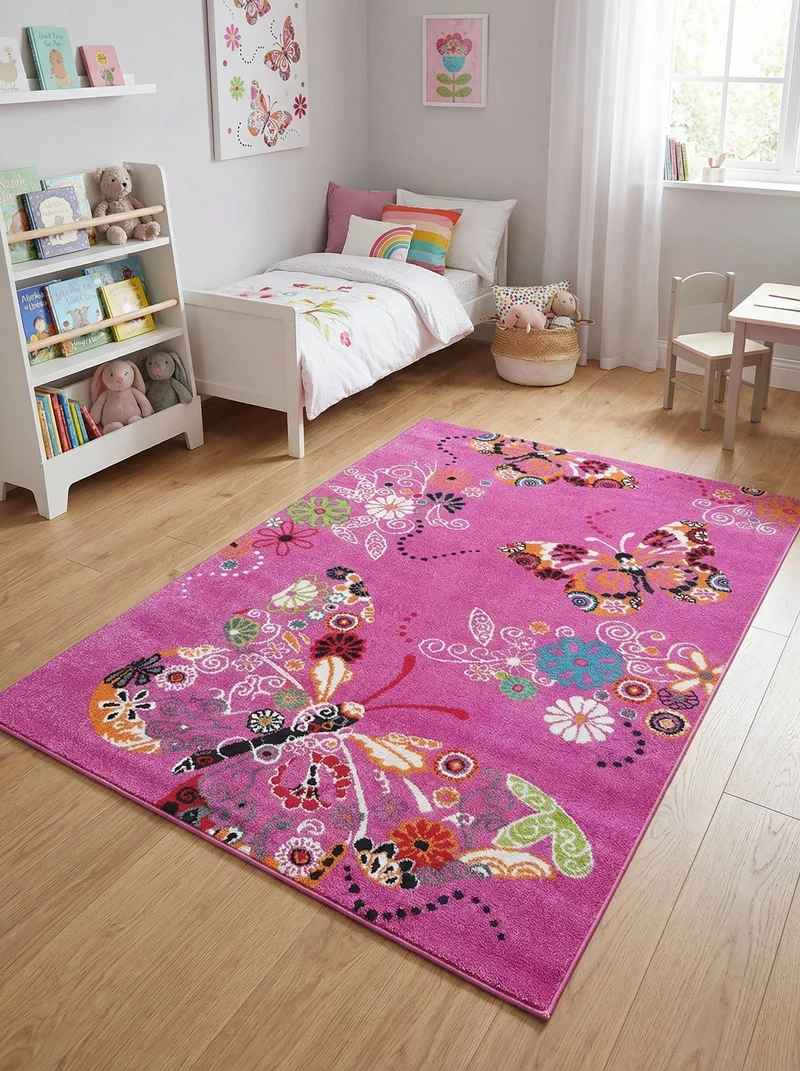 Tapis Enfant Papillons Violet - Bambino