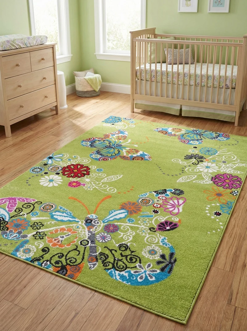 Tapis Enfant Papillons Vert - Bambino