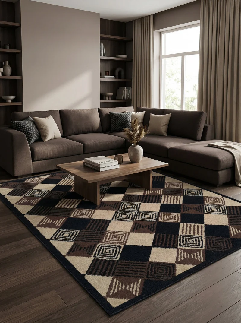 Tapis Géométrique Noir & Beige - Valore