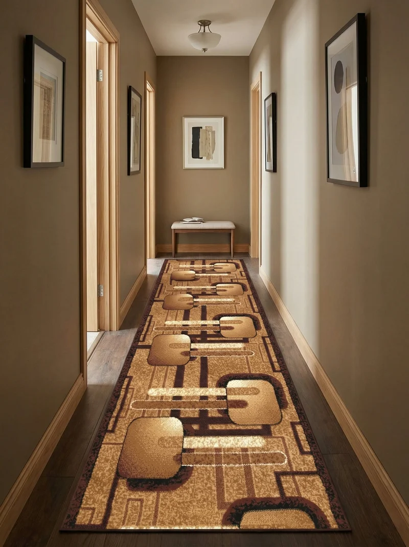 Tapis de Couloir Moderne Géométrique Beige & Marron - Valore