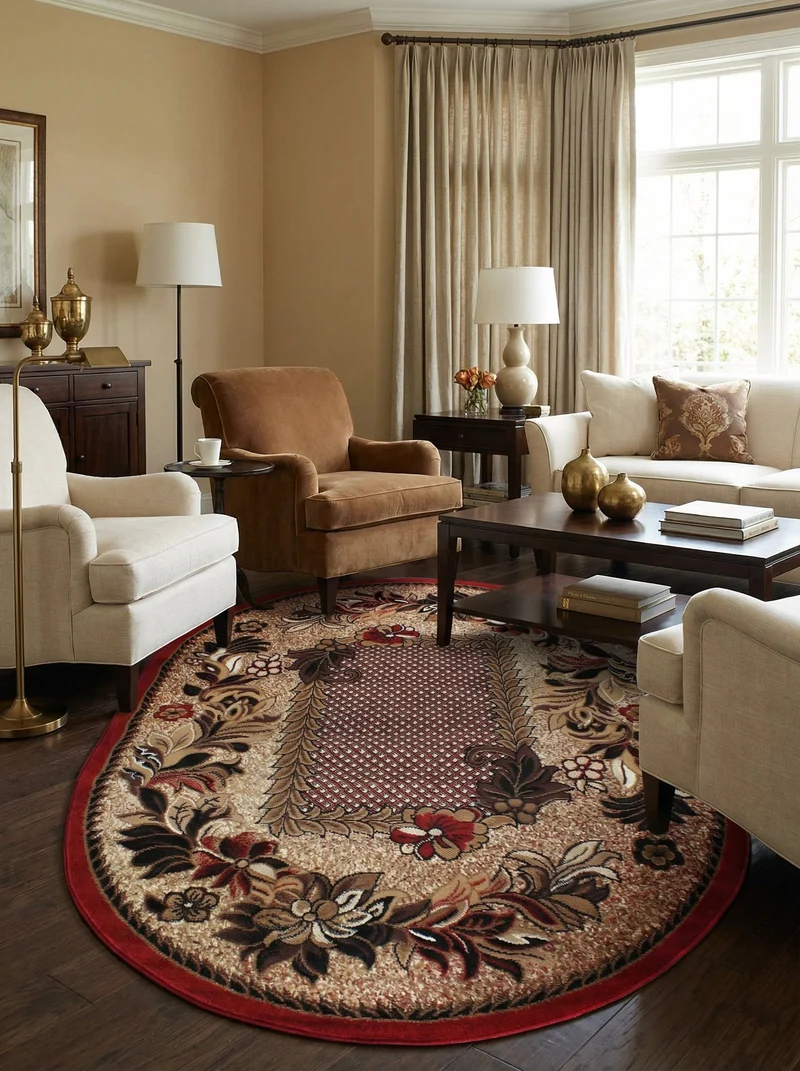 Tapis Ovale Oriental Rouge & Beige - Valore