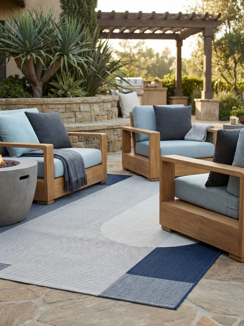 Tapis Extérieur Bleu & Gris - Mareo