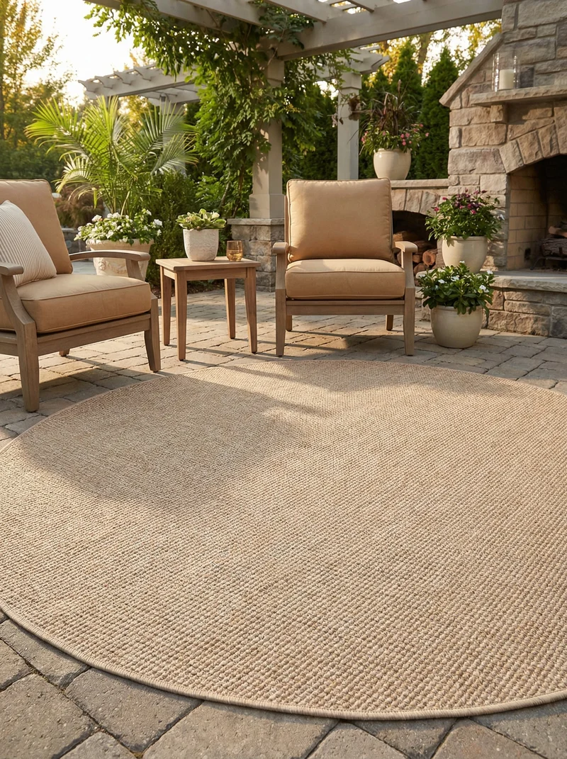 Tapis Extérieur Rond Beige Ambré - Soléa