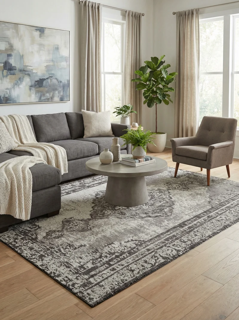 Tapis Lavable Vintage Gris Argent - Sherpa