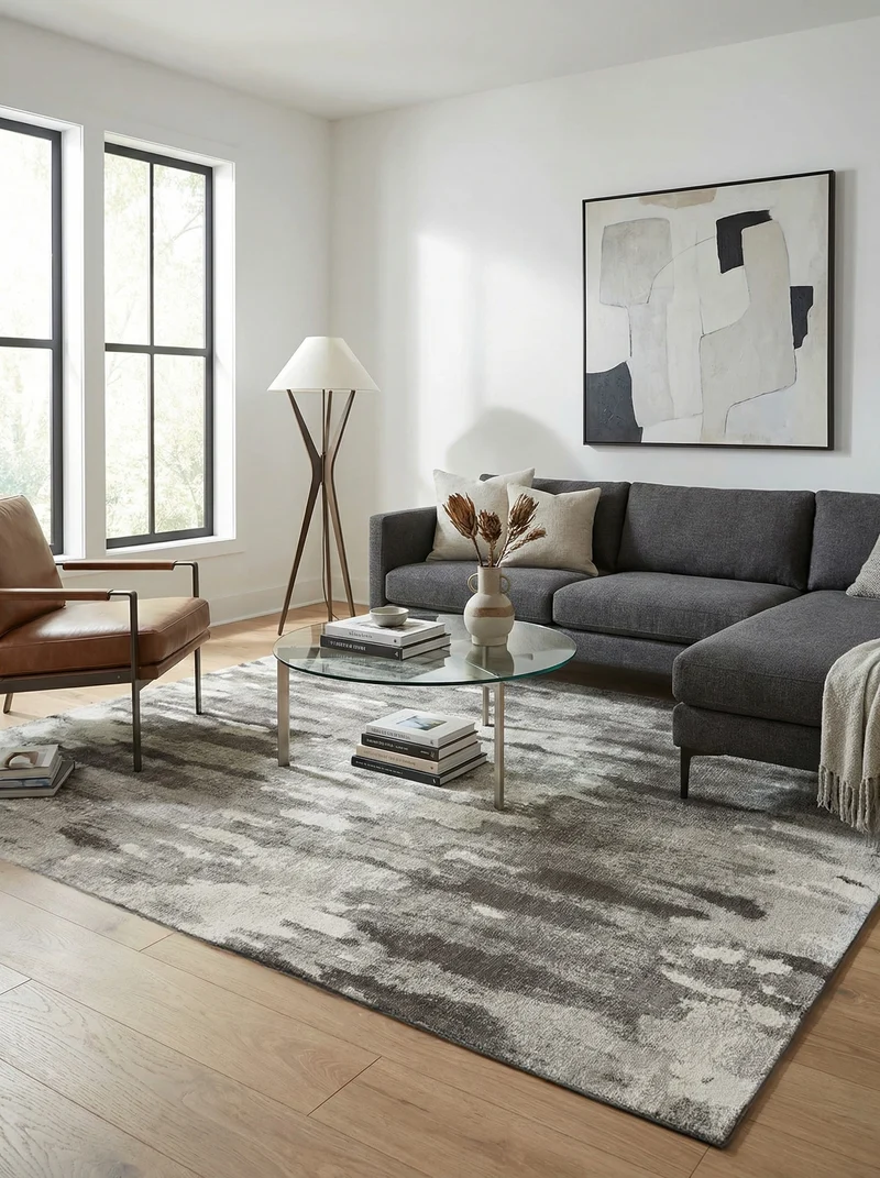 Tapis Lavable Abstrait Gris - Fresko