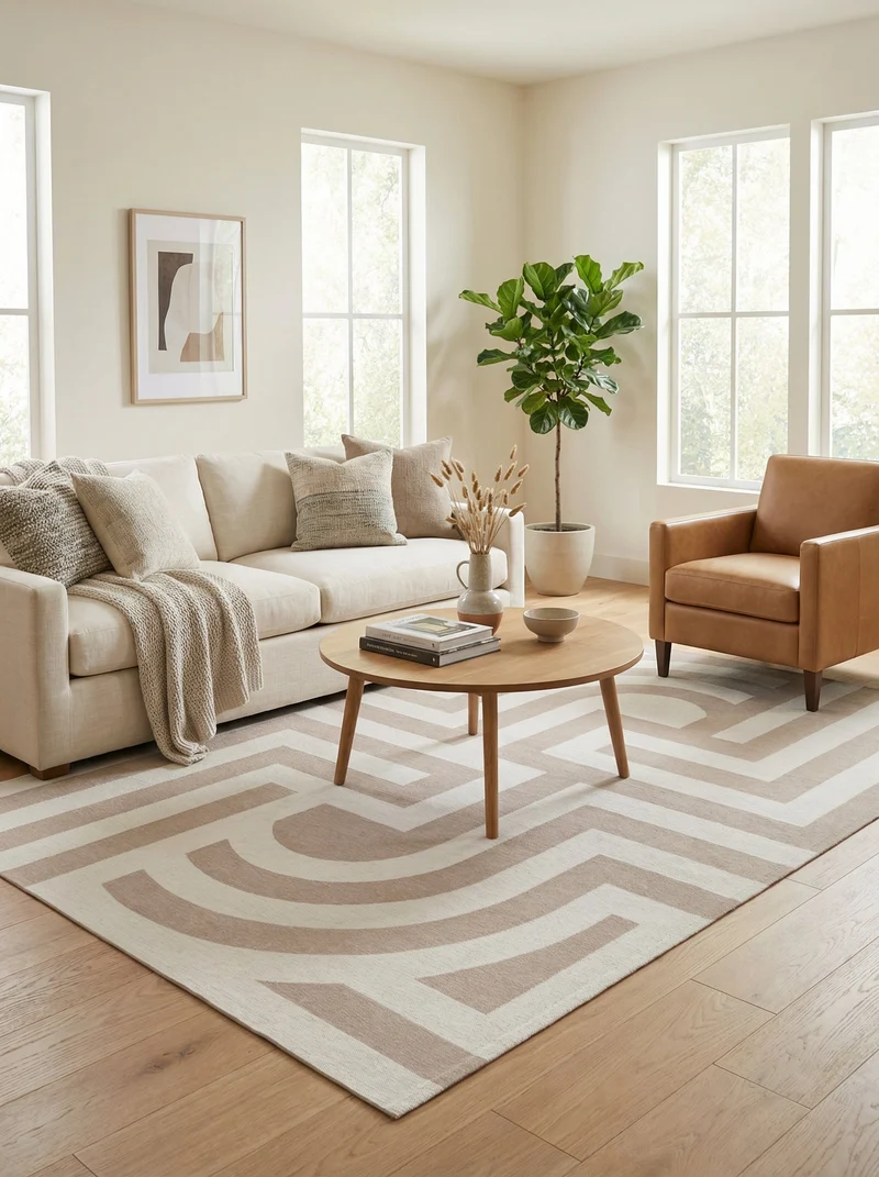 Tapis Lavable Géométrique Beige - Vendome