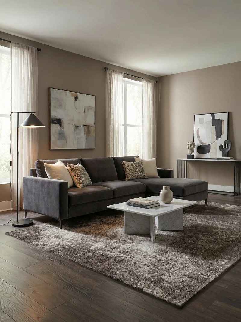 Tapis Lavable Abstrait Taupe - Cimento