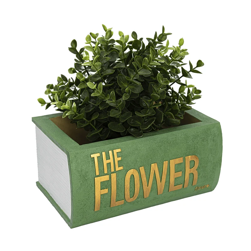 Macetero libro "The flower" verde