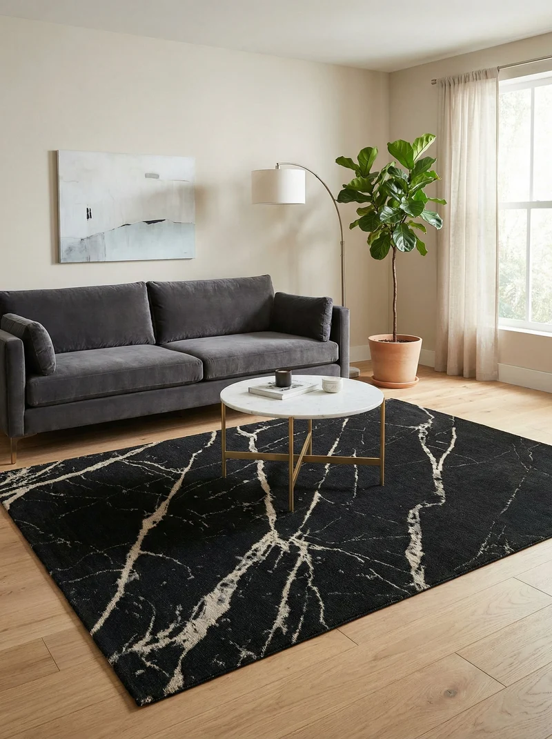 Tapis Lavable Moderne Noir - Rocco