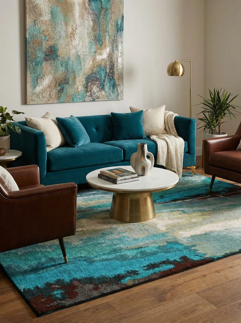 Tapis Lavable Abstrait Turquoise - Belize