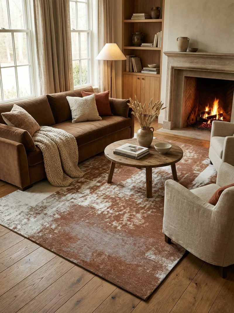 Tapis Lavable Abstrait Terracotta - Vulcan