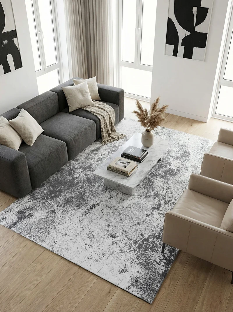 Tapis Lavable Abstrait Gris - Selena