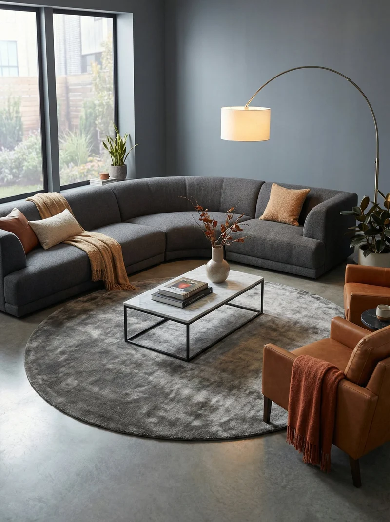 Tapis Rond Viscose Gris Acier - Arcadia