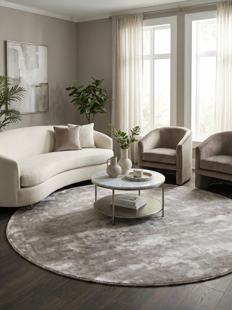 Tapis Rond Viscose Gris Clair - Arcadia