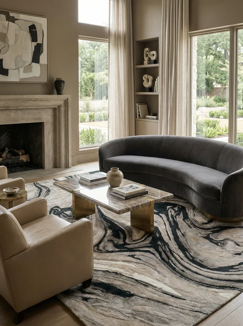 Tapis Laine & Viscose Marbré Noir - Vapore