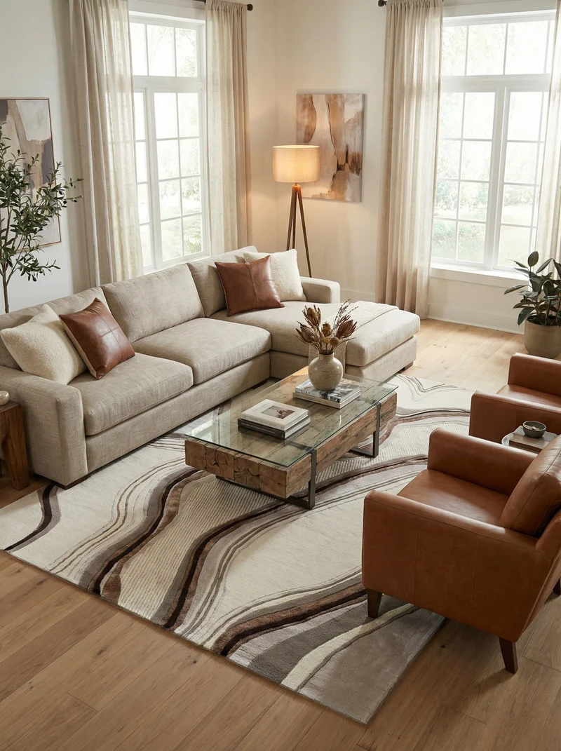 Tapis Laine & Viscose Beige - Volca