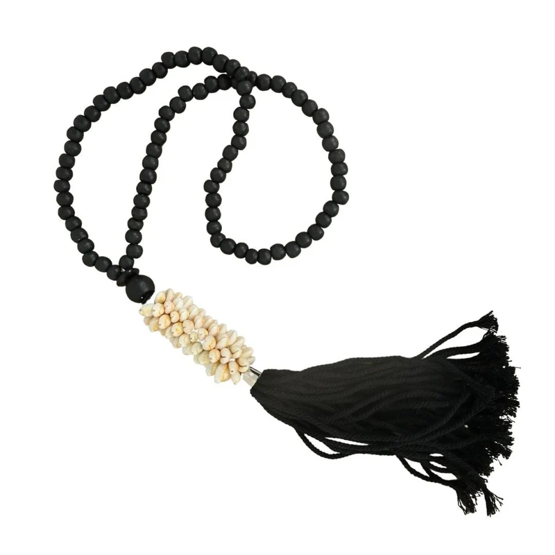 Beaded Tassel with Seashell | Black