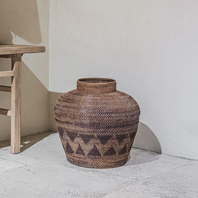 Black Patterned Tribal Basket | 70cm