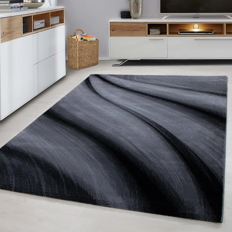 MIAMI - Tapis de salon à motif vague noir - MIA6630NOI