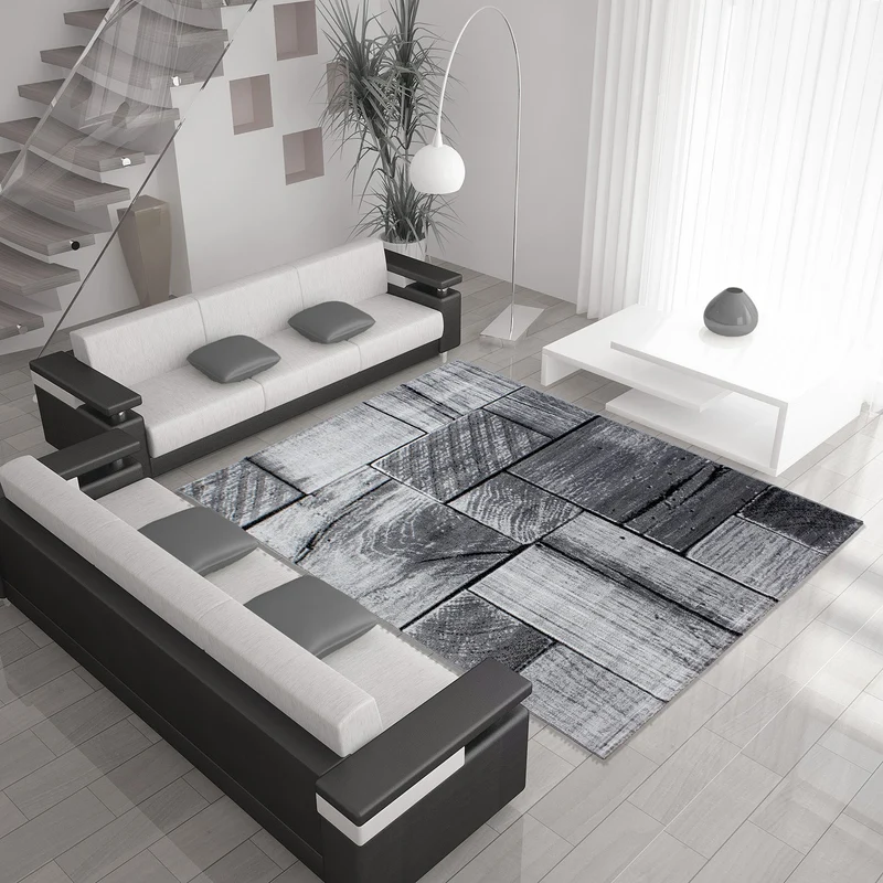 PARMA - Tapis à poils ras à motif moderne noir - PAR9260NOI
