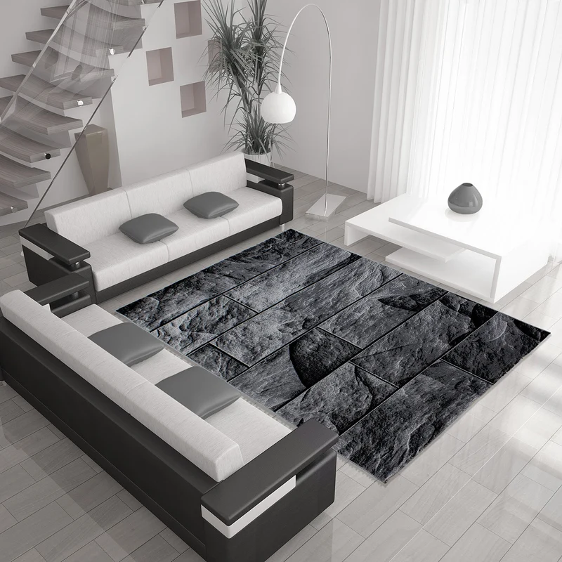 PARMA - Tapis à poils ras à motif noir - PAR9250NOI