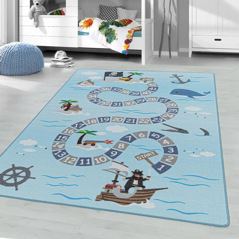 PLAY - Tapis enfant jeu de l’oie pirate bleu - PLA2908BLE