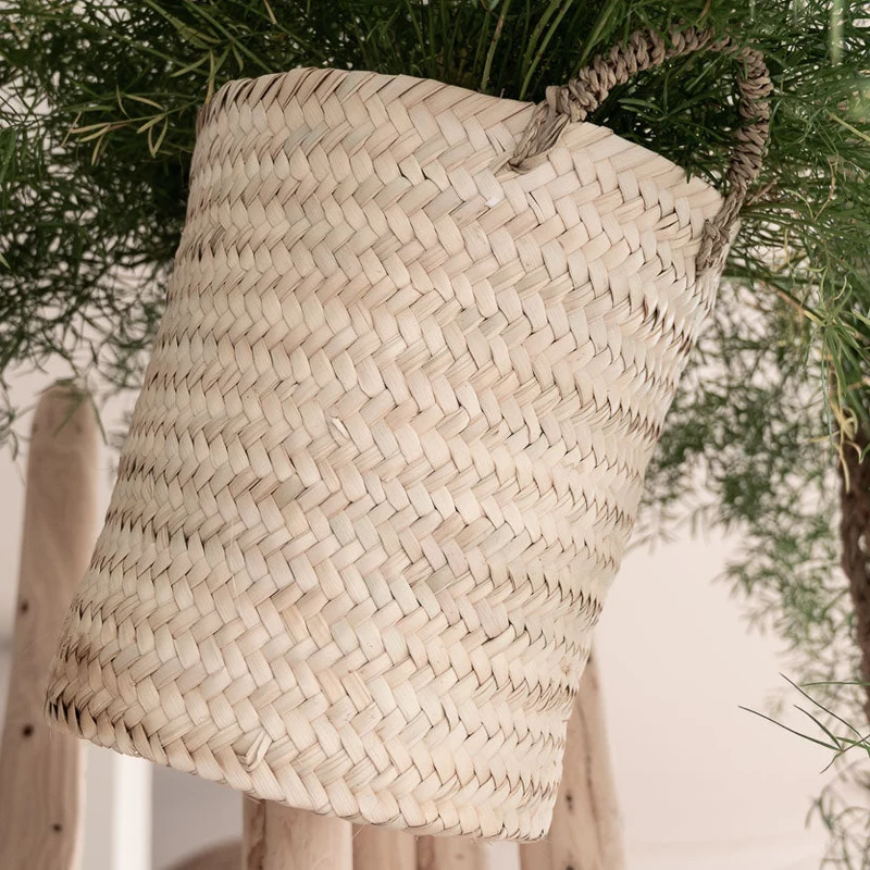 Panier à linge tressé en feuille de palmier avec anses - Gamme CLARA