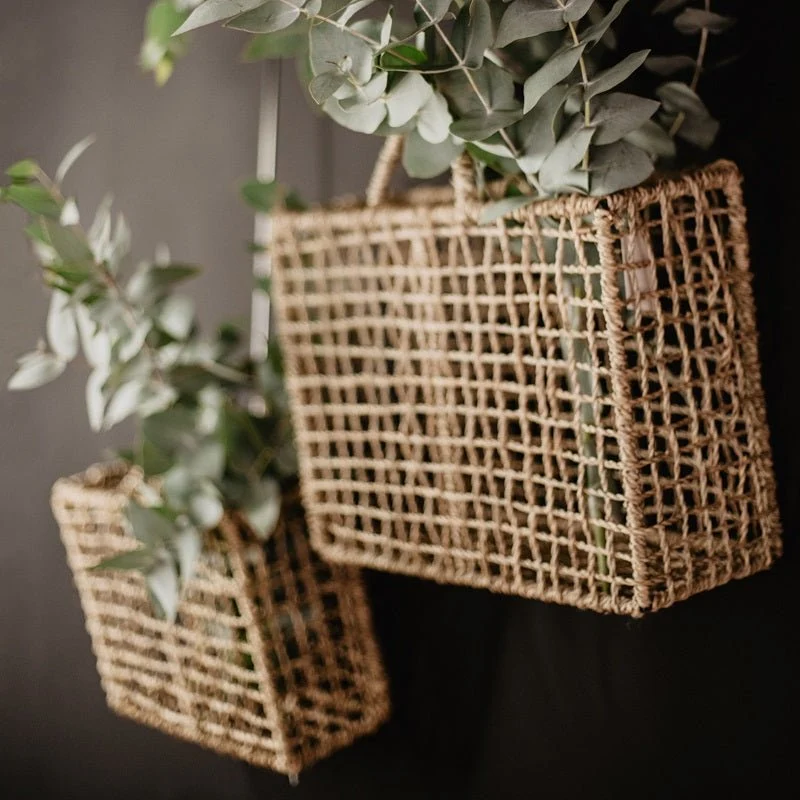 Porte-revues LINE tressé avec cadre et 2 anses - Panier rangement M