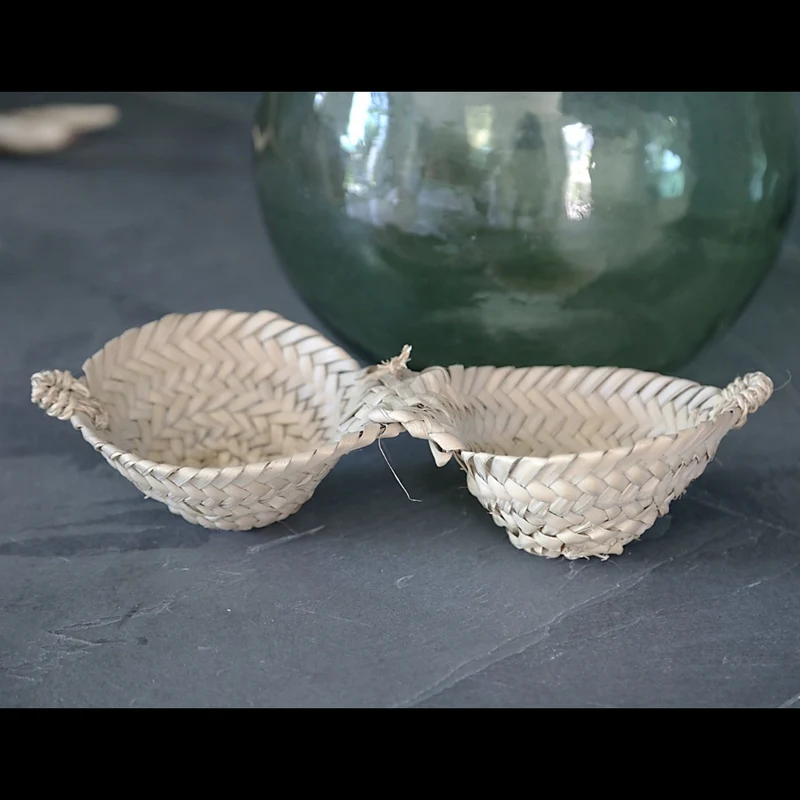 Petit panier ARTIZAN double en palmier tressé - Corbeille artisanale