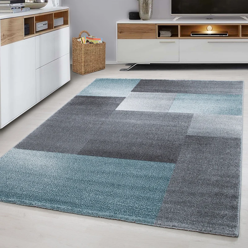 LUCCA - Tapis à poils ras à motif géométrique bleu - LUC1810BLE