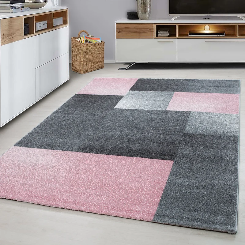 LUCCA - Tapis à poils ras à motif géométrique rose - LUC1810ROS