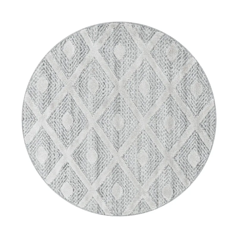 PISA - Tapis de salon rond à motif losange gris - PIS4707GRI
