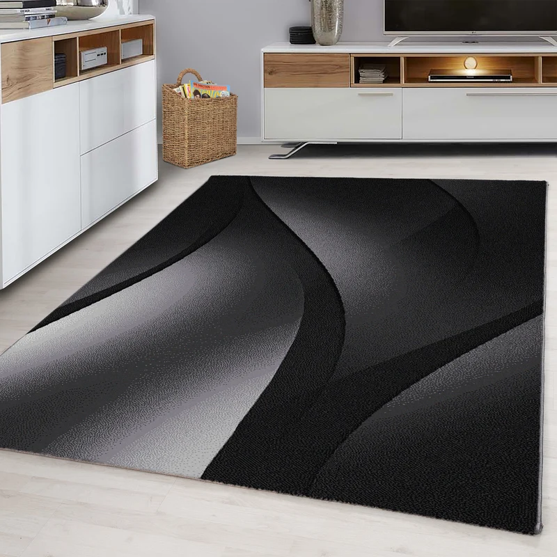 PLUS - Tapis à poils courts vague noir - PLU8010NOI